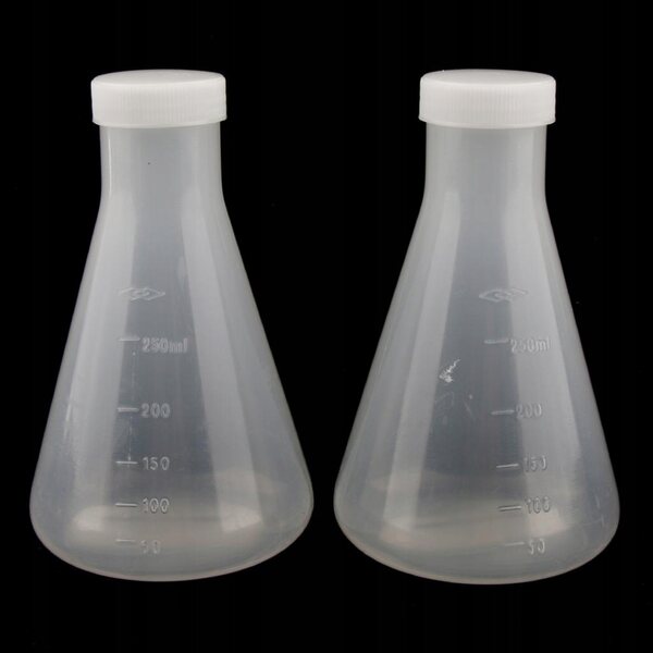 2x Kolba Stożkowa Plastikowa Erlenmeyer Kolba, Śruba , Autoklawowalna
