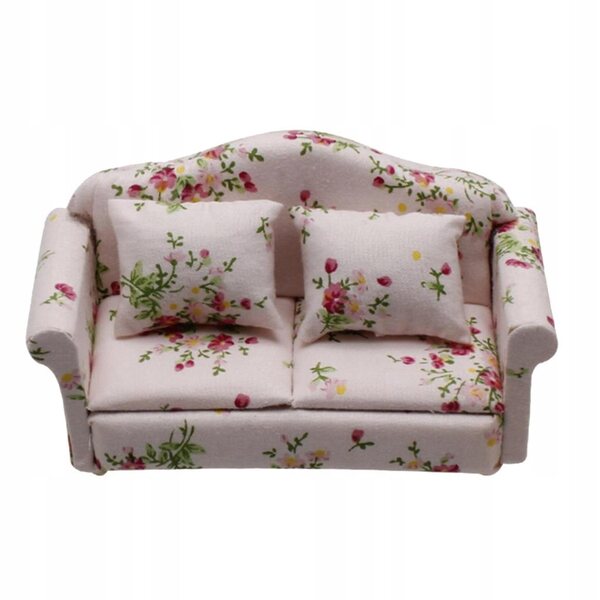 Miniatura Sofa in Legno e Tessuto per Casa delle Bambole Scala 1:12