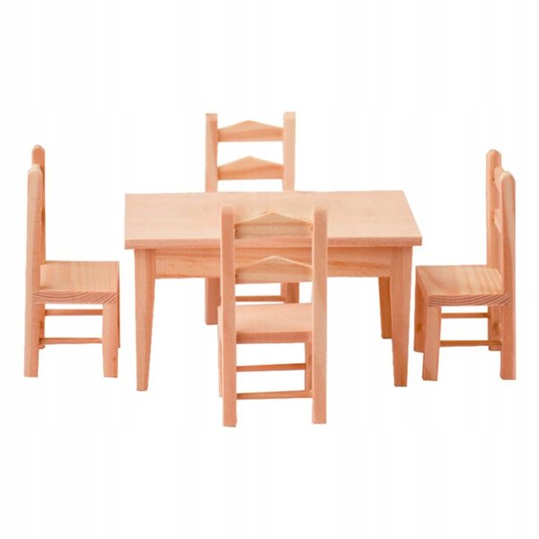 Ensemble miniature de table en bois et 4 chaises pour maison de poupées 1:12