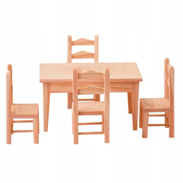 Ensemble miniature de table en bois et 4 chaises pour maison de poupées 1:12