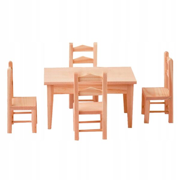 Ensemble miniature de table en bois et 4 chaises pour maison de poupées 1:12