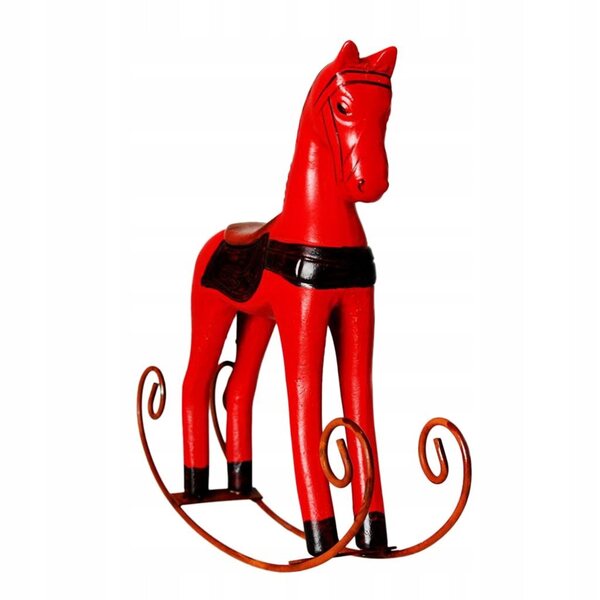 Mini Cavallo a Dondolo in Legno Rosso Decorazione per Scrivania 23,5 cm