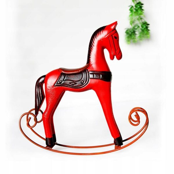 Mini Cavallo a Dondolo in Legno Rosso Decorazione per Scrivania 23,5 cm