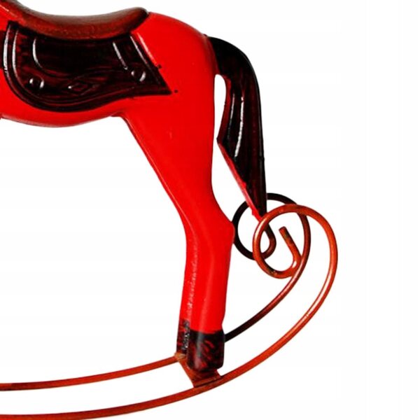 Mini Cavallo a Dondolo in Legno Rosso Decorazione per Scrivania 23,5 cm