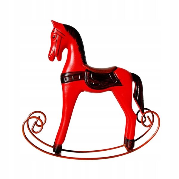 Mini Cavallo a Dondolo in Legno Rosso Decorazione per Scrivania 23,5 cm