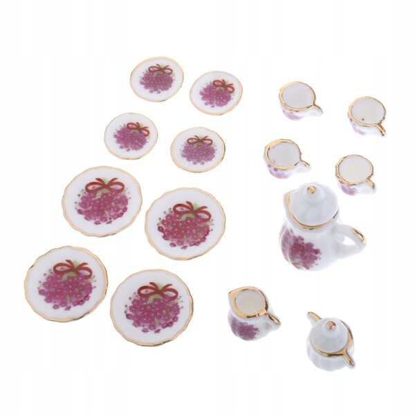 Ensemble miniature de thé en porcelaine 17 pièces pour maison de poupée à l'échelle 1:12