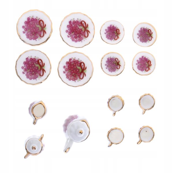 Ensemble miniature de thé en porcelaine 17 pièces pour maison de poupée à l'échelle 1:12