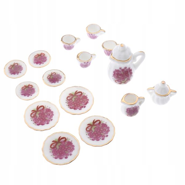 Ensemble miniature de thé en porcelaine 17 pièces pour maison de poupée à l'échelle 1:12