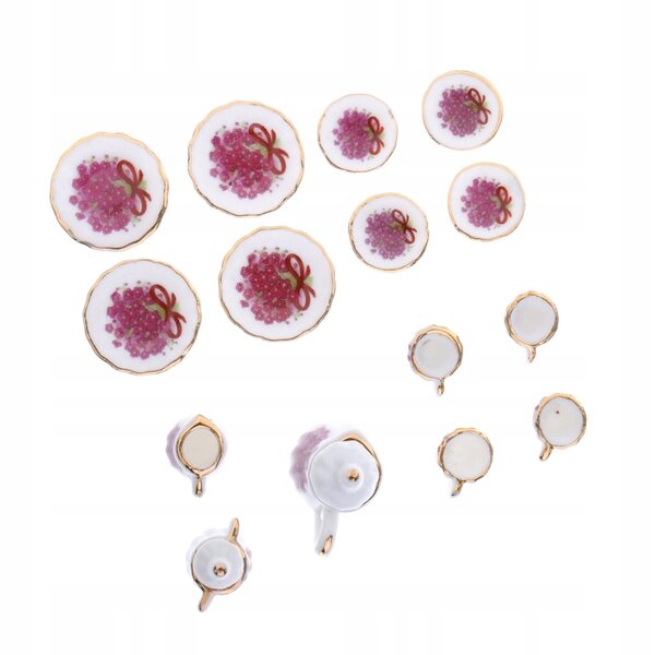Ensemble miniature de thé en porcelaine 17 pièces pour maison de poupée à l'échelle 1:12