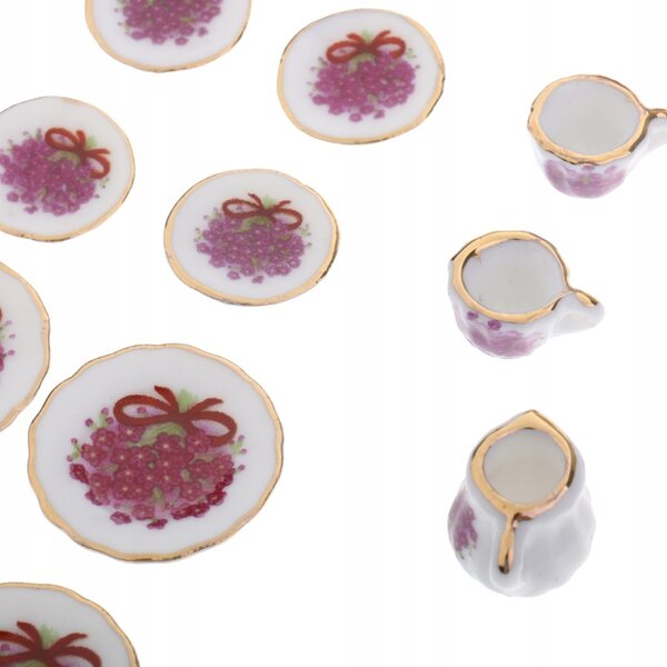Ensemble miniature de thé en porcelaine 17 pièces pour maison de poupée à l'échelle 1:12
