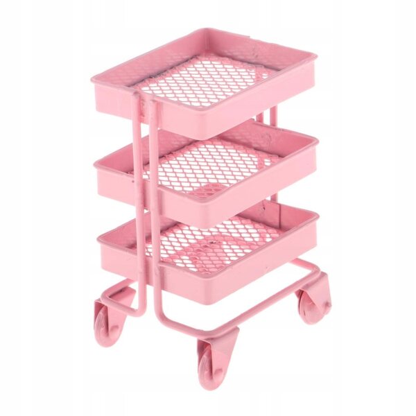 Miniature metalhylde 3 hylder pink 1:12 til moderne dukkehus