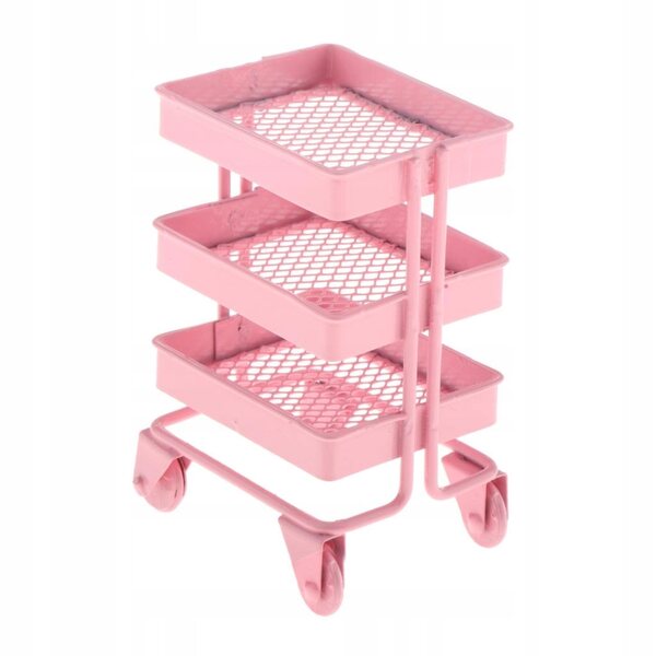 Miniature metalhylde 3 hylder pink 1:12 til moderne dukkehus