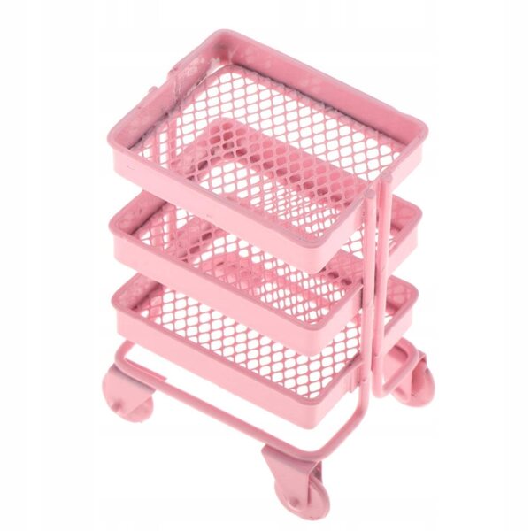Miniature metalhylde 3 hylder pink 1:12 til moderne dukkehus