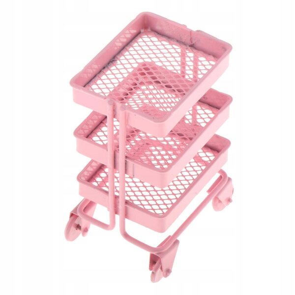 Miniature metalhylde 3 hylder pink 1:12 til moderne dukkehus