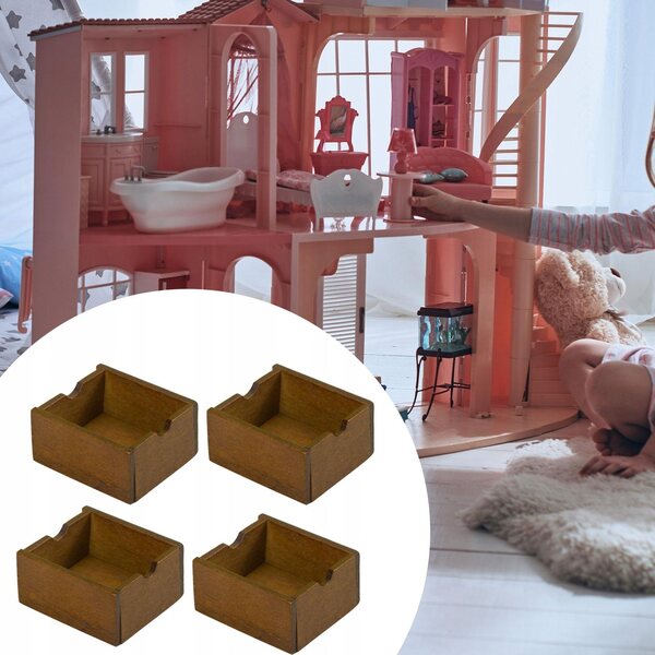 Set 4 Mini Cesti in Legno per Casa delle Bambole Scala 1:12 - Accessori Decorativi
