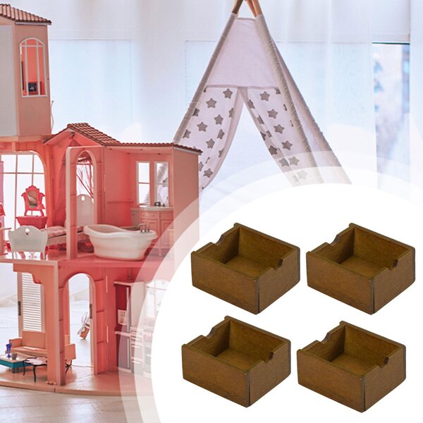 Set 4 Mini Cesti in Legno per Casa delle Bambole Scala 1:12 - Accessori Decorativi