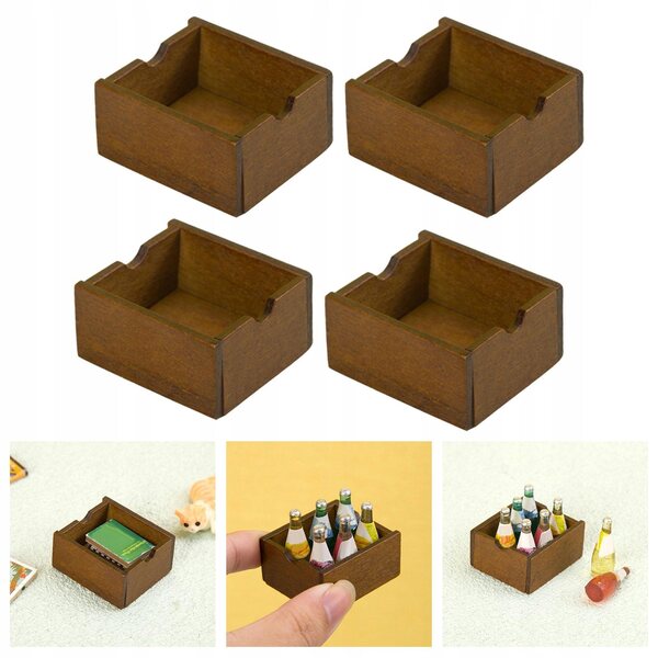 Set 4 Mini Cesti in Legno per Casa delle Bambole Scala 1:12 - Accessori Decorativi