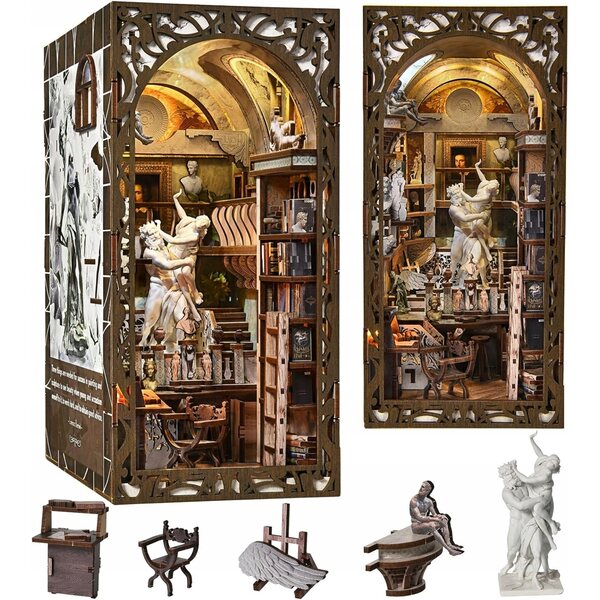 3D-Miniaturhaus der Bücher mit LED-Beleuchtung und Staubschutz aus Holz