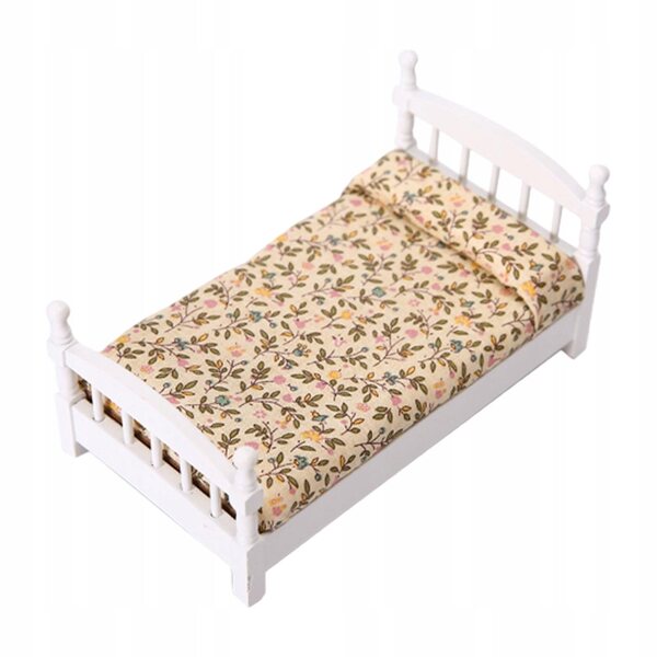 Lit simple miniature en bois beige échelle 1:12 pour maison de poupées