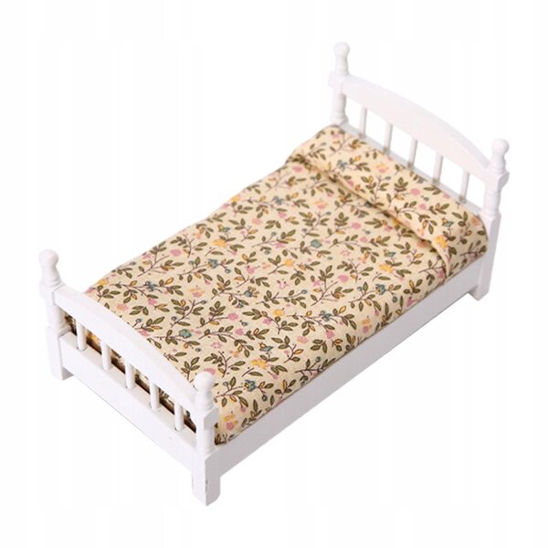 Lit simple miniature en bois beige échelle 1:12 pour maison de poupées
