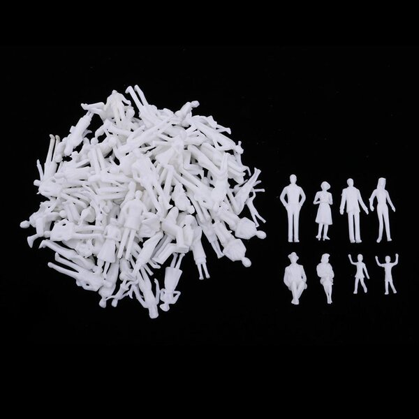 100 menschliche Miniaturfiguren im Maßstab 1:30, unbemalt für Dioramen und Modelle