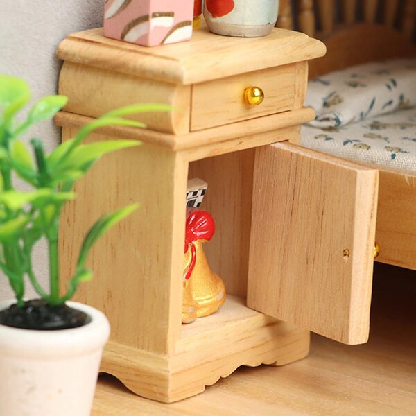 Mini tavolino in legno con cassetto 1:12 per casa delle bambole, modello realistico