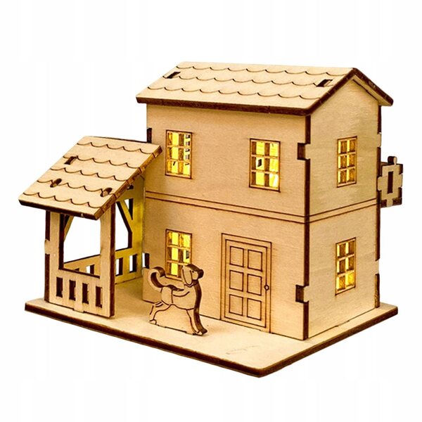 Casetta in legno non finita per villaggio natalizio con luci LED 10,5x8,3x8 cm