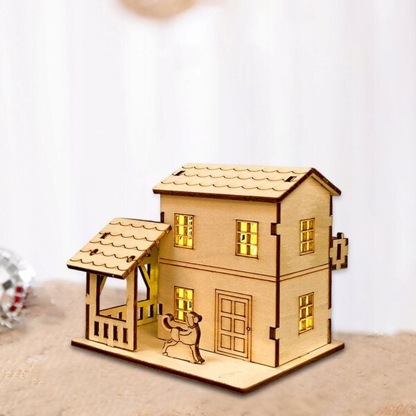 Casetta in legno non finita per villaggio natalizio con luci LED 10,5x8,3x8 cm
