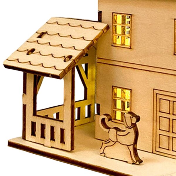 Casetta in legno non finita per villaggio natalizio con luci LED 10,5x8,3x8 cm