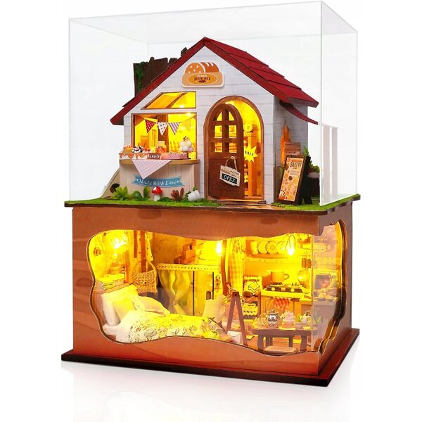 DIY Puppenhaus-Bäckerei mit LED-Beleuchtung und Abdeckung – Selbstbau-Set
