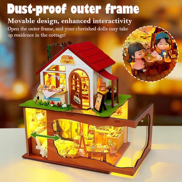 DIY Puppenhaus-Bäckerei mit LED-Beleuchtung und Abdeckung – Selbstbau-Set