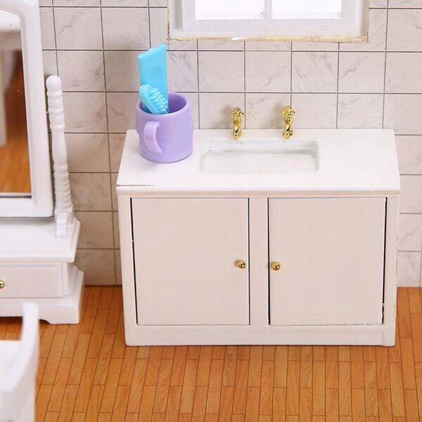 Lavabo miniature pour maison de poupée 1:12 en bois de bouleau, meuble de salle de bain