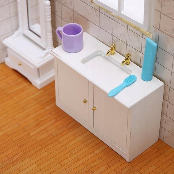 Lavabo miniature pour maison de poupée 1:12 en bois de bouleau, meuble de salle de bain