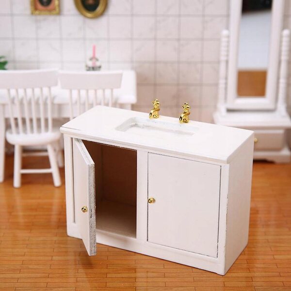 Lavabo miniature pour maison de poupée 1:12 en bois de bouleau, meuble de salle de bain