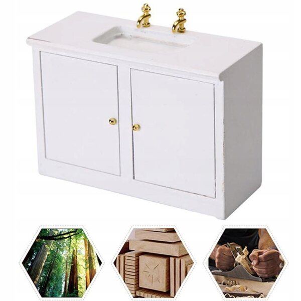 Lavabo miniature pour maison de poupée 1:12 en bois de bouleau, meuble de salle de bain