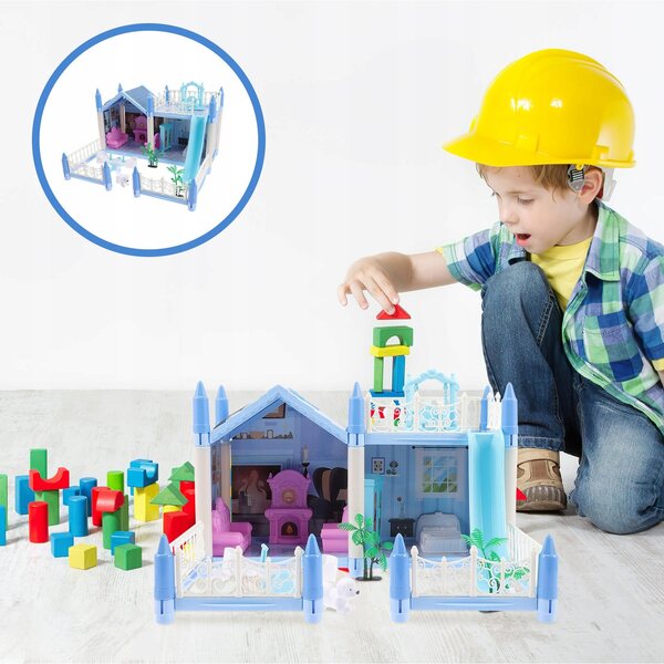 Casetta educativa rosa con puzzle, modello in plastica da montare per bambini