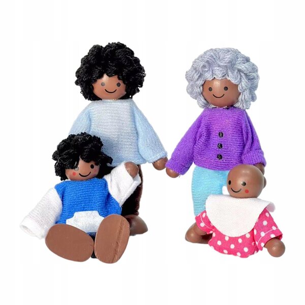 Комплект от 4 дървени фигурки за къщи за кукли Family Mini People 10 см