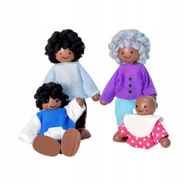 Комплект от 4 дървени фигурки за къщи за кукли Family Mini People 10 см