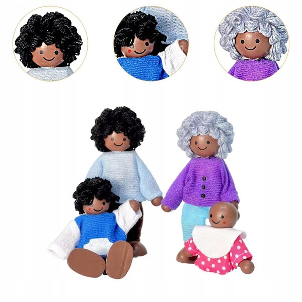 Комплект от 4 дървени фигурки за къщи за кукли Family Mini People 10 см