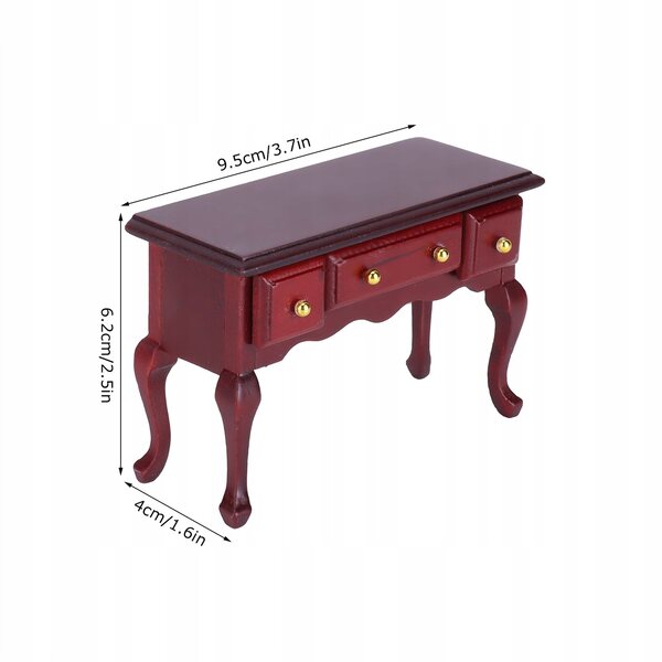 Mini Tavolo in Legno per Casa delle Bambole con 3 Cassetti e Design Vintage