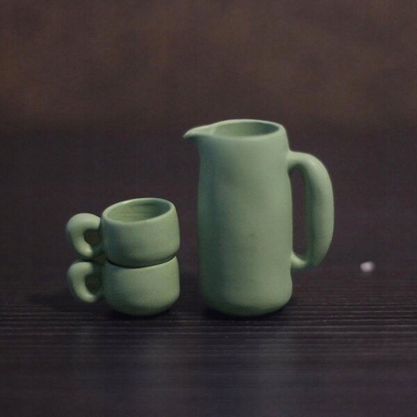 Mini set da tè in metallo per casa delle bambole 1:12 colore verde