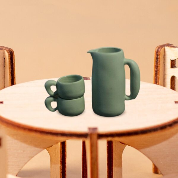 Mini set da tè in metallo per casa delle bambole 1:12 colore verde