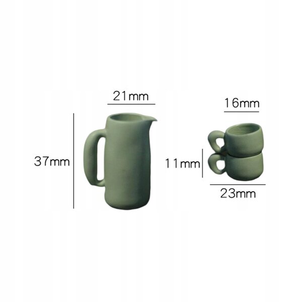 Mini set da tè in metallo per casa delle bambole 1:12 colore verde