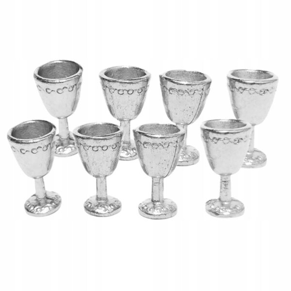 Set 8 Miniature Calici Champagne 1:12 per Casa delle Bambole in Metallo
