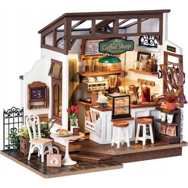 Kawiarnia Miniatura in Legno con LED - Casa delle Bambole DIY Creativa