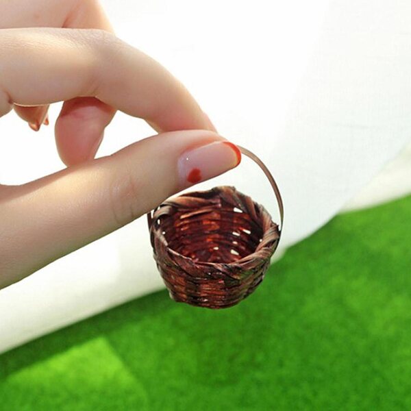 Mini Cesto in Bambù Rosso per Casa delle Bambole 1:6 1:12 - Decorazione Miniatura