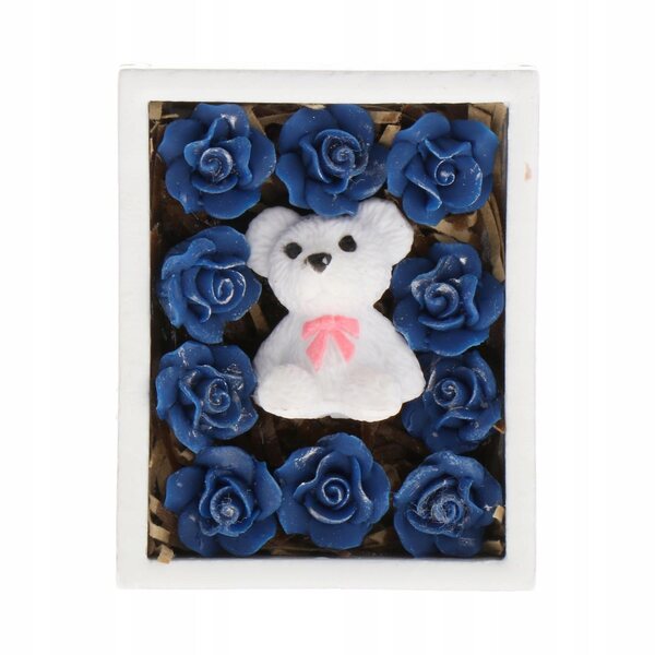 Miniatur-Geschenkbox 1:12 aus Kunstharz mit blauer Rose für Puppenhäuser