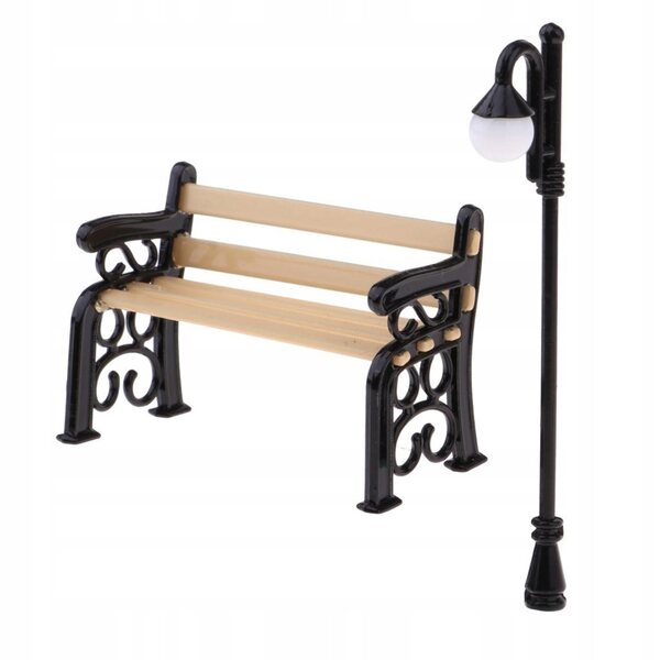 Lampadaires miniatures et banc en métal pour maison de poupées 1:12