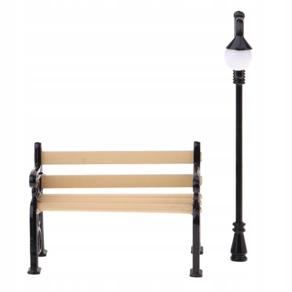 Lampadaires miniatures et banc en métal pour maison de poupées 1:12