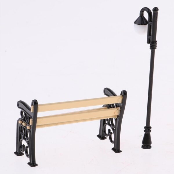 Lampadaires miniatures et banc en métal pour maison de poupées 1:12